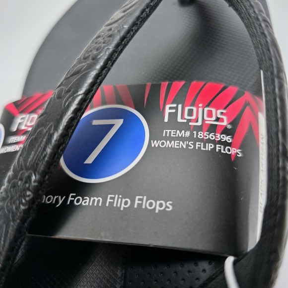 New Women's Flojos Memory Foam Flip Flops Black Size 7 #0389 - Picture 3 of 6